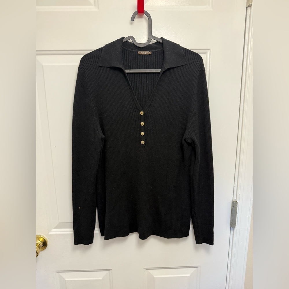 Women’s J. McLaughlin Black Collared Sweater With Gold Buttons Size XL